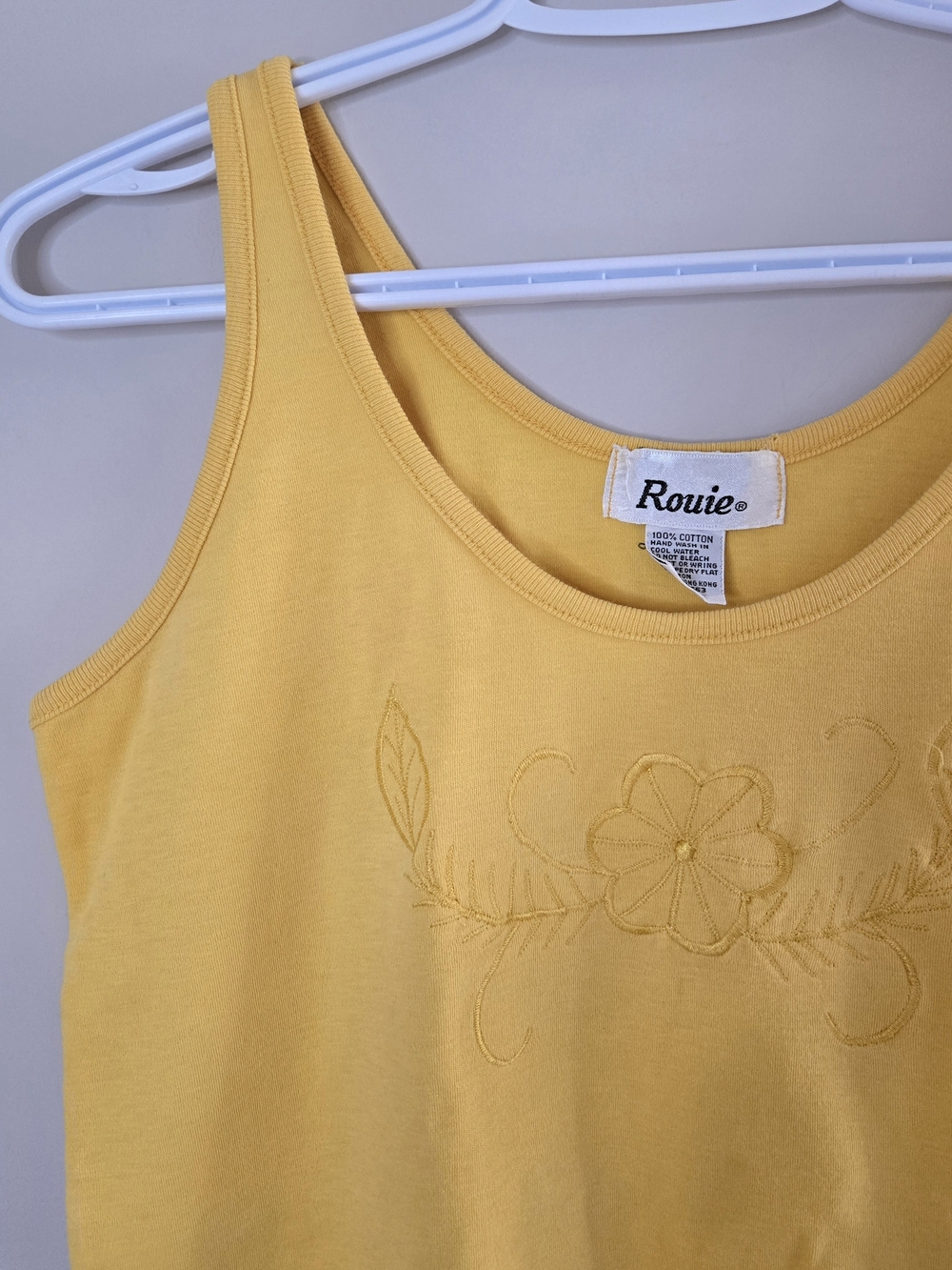 Rouje yellow vinatge floral embroidered tank, 100% cotton, large + new - Picture 2 of 4